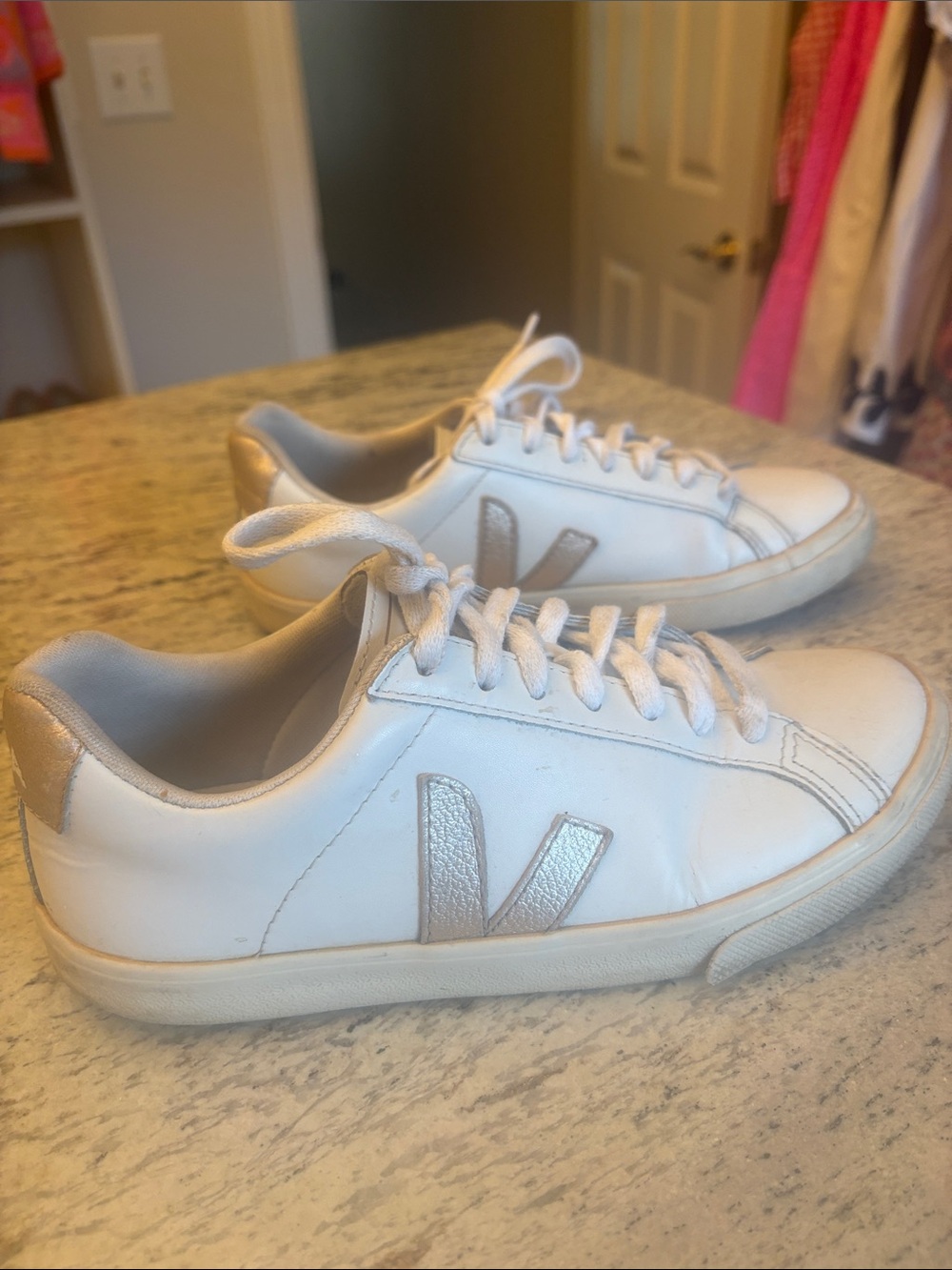 Vera White Leather Women's Casual Sneakers with Metallic Accents